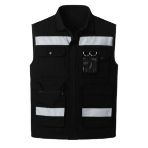 Chaleco industrial tipo fotógrafo en gabardina con cinta reflejante