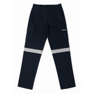 Pantalón industrial azul marino tipo cargo con cinta reflejante
